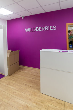 Moscow, Russia - Dec 26. 2021. Interior of an online store delivery point of Wildberriesのeditorial素材