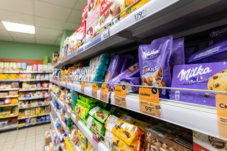 Moscow, Russia - Dec 26. 2021. confection in Pyaterochka storeのeditorial素材