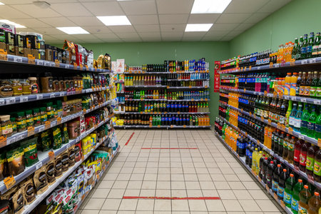 Moscow, Russia - Dec 26. 2021. Coffee and sodas in Pyaterochka storeのeditorial素材