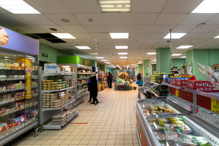 Moscow, Russia - Dec 26. 2021. Interior of the Pyaterochka Food storesのeditorial素材