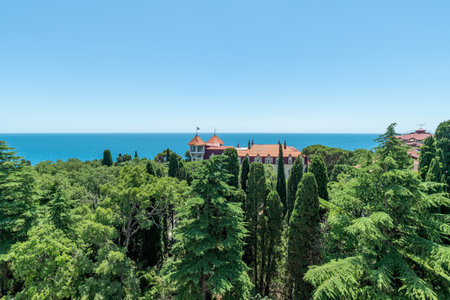 View of Miskhor Park and Black Sea, Crimeaの写真素材