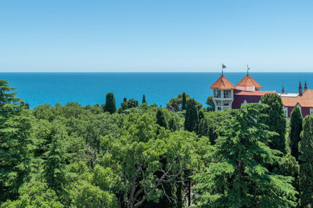 View of Miskhor Park and Black Sea, Crimeaの写真素材