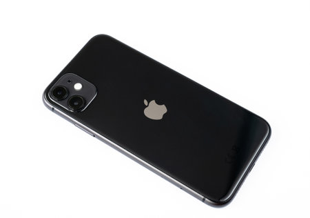 Moscow, Russia - Jan 6. 2022. black Apple smartphone on a white backgroundのeditorial素材