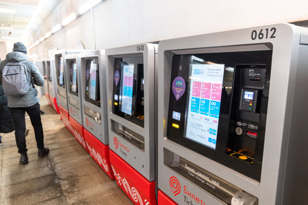 Moscow, Russia -26 Dec. 2021. Ticket vending machines and replenishment of the Troika transport card at Myakinino metro stationのeditorial素材