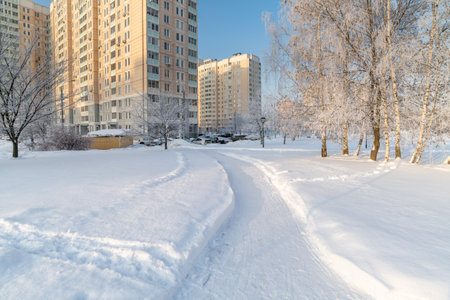 Winter cityscape in Moscow, Russiaの写真素材