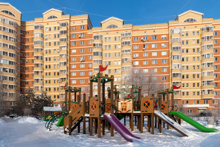 Winter cityscape in a microdistrict 20 of Zelenograd in Moscow, Russiaの写真素材