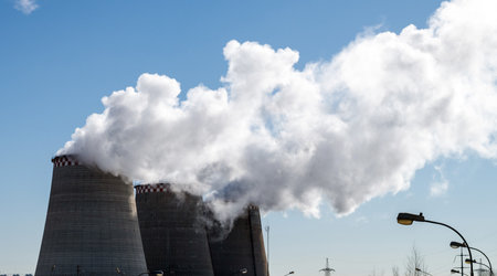 Three cooling towers at a thermal power plant at Moscow, Russiaの写真素材