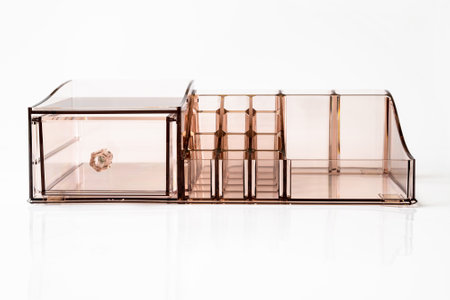 Plastic organizer for cosmetics on white backgroundの写真素材