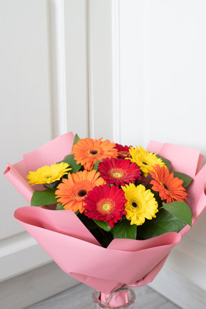 Bouquet of red, yellow and orange gerberasの写真素材