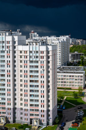 Moscow, Russia - May 29. 2022. Beautiful cityscape of a residential area from topのeditorial素材