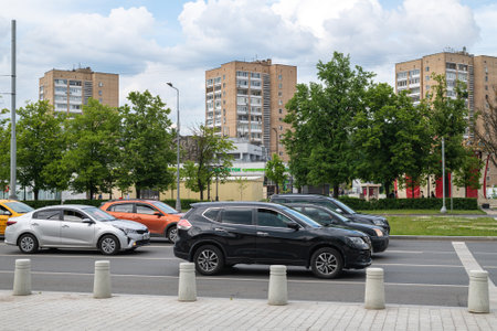 Moscow, Russia - June 14. 2022. Traffic on Central Avenue in Zelenogradのeditorial素材