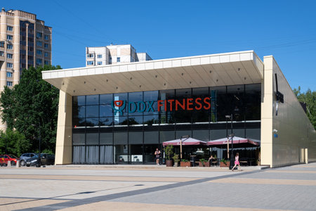 Moscow, Russia - June 23. 2022. DDX Fitness on the Central Square in Zelenograd. Former cinema Electronのeditorial素材