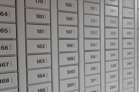 Large metal cabinet with a numbered cellsの写真素材