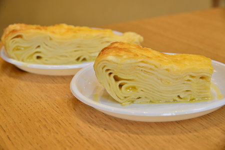 Achma - a national Georgian dish made from layers of doughの写真素材