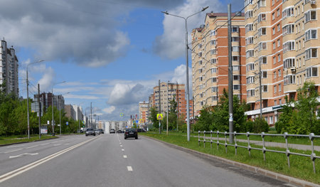 Moscow, Russia - 5 June 2022. Zelenograd administrative district - landscape with a roadの写真素材