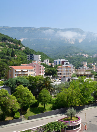 The resort village of Becici in community of Budva in Montenegroの写真素材
