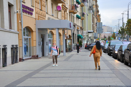 Moscow, Russia - 10 March. 2000. Garden Ring road - famous street in the city centerの写真素材