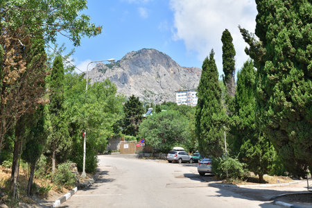 Foros. Crimea - June 28. 2019. resort village with mountain viewの写真素材