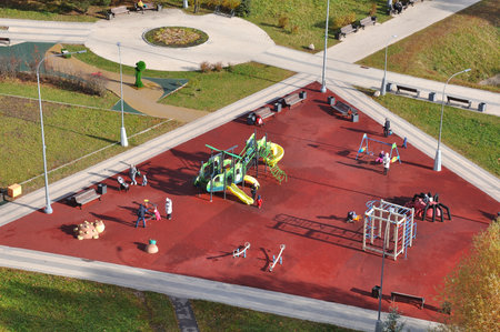 Moscow, Russia - Sept 8. 2021. Top view of the childrens playground in Zelenogradの写真素材