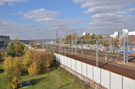 Moscow, Russia - 10 May. 2000. View from above on rails of Kryukovo station in Zelenogradの写真素材