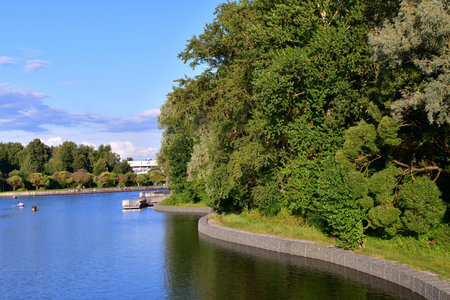 Arboretum and large city pond in Zelenograd in Moscow, Russiaの写真素材