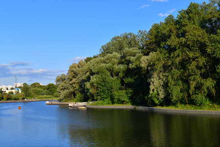 Arboretum and large city pond in Zelenograd in Moscow, Russiaの写真素材