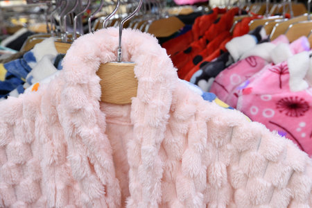 Furry women's dressing gown in storeの写真素材