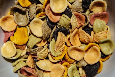 Colorful pasta. Italian food. Raw pastaの写真素材