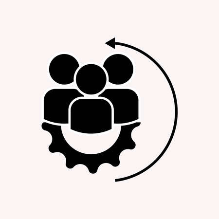 Leadership line icon in flat style. Team and gear symbol isolated on white. Teamwork concept. Vector group of people icon. Simple teamwork abstract icon in black. Vector illustrationのイラスト素材