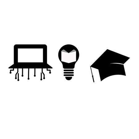 Vector Illustration Set Of Simple Reading Icons. Elements Notebook, Academic Cap, Book Cover And Other Synonyms Alphabet, Quill And Plume.のイラスト素材
