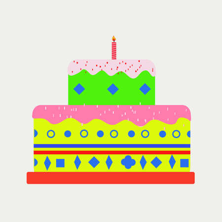 Minimal cake illustration, with candle. Cake icon, Colorful template, for birthday. Holiday concept. Easy to edit.のイラスト素材