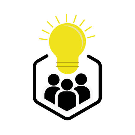 brainstorm or creation with cartoon yellow bulb. metaphor of easy e-learning or start up and approach in problem solving. flat simple trend modern logotype graphic design isolated on white backgroundのイラスト素材