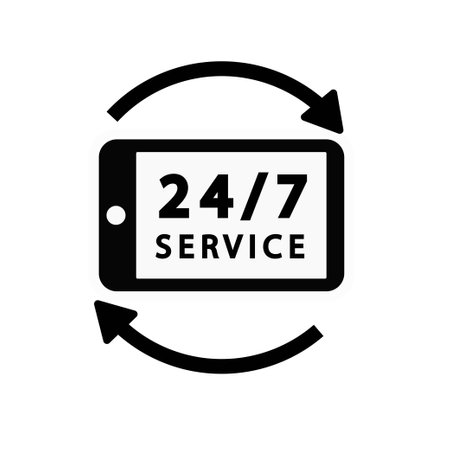 24 7 Service open 24 h hours a day and 7 days a week icon. Shop support logo symbol sign button. illustrator image. Isolated on white background.の写真素材