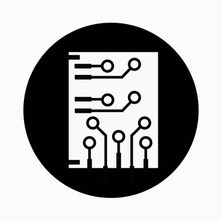 Circuit board icon in flat style. Microchip symbol isolated on white background. Processor pictogram. Black chip symbol for website design, app, ui. Vector illustrationのイラスト素材