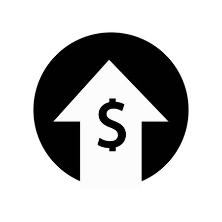 Money increases icon vector. dollar rate increase icon. Money symbol with stretching arrow up. rising prices.のイラスト素材