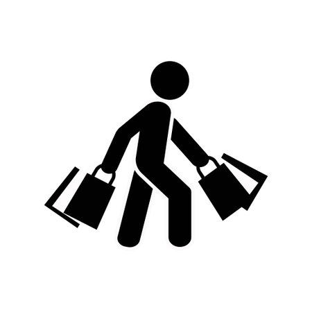 Stick human shopping black and white icon vector templateのイラスト素材
