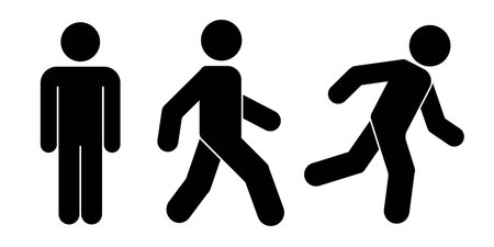 Man people various walking position. Posture stick figure. Vector standing person icon symbol sign pictogram on whiteのイラスト素材