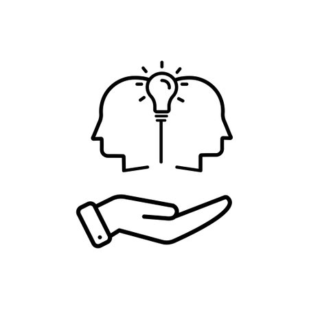 Hand line icon with head and light bulb. Concept of new idea. Idea generation process. Editable stroke. Simple illustration mobile concept and web design. Design template vectorのイラスト素材