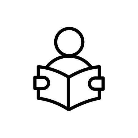 Reading book icon vector template. Reader vector icon in linear, outline icon isolated on white backgroundのイラスト素材