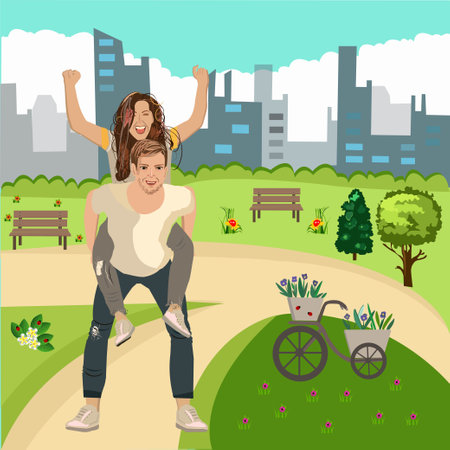 People rest in park. Vector illustration.のイラスト素材