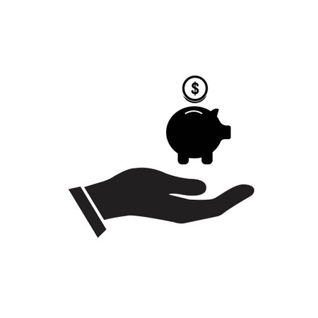 Saving, piggy bank in hand - vector iconのイラスト素材