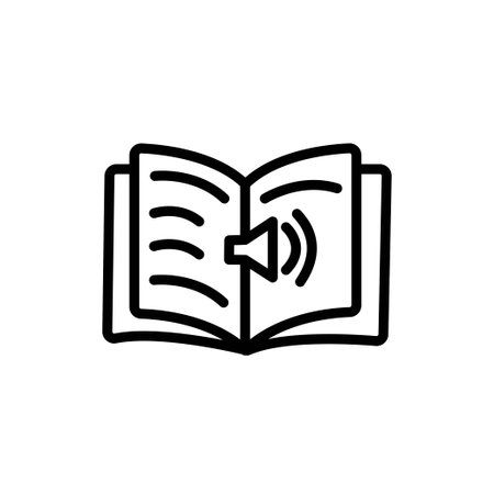 Black Book with volume speaker, audiobook icon, linear style sign for mobile concept and web design.のイラスト素材