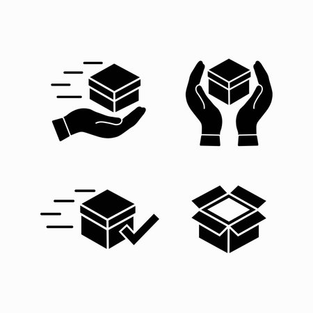 Box line icons. Package, delivery boxes, cargo box. Cargo distribution, export boxes, return parcel icons. Shipment of goods, purchase container, open package. Logistics goods. Vectorのイラスト素材