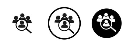 Search job vacancy set vector icons. Find best worker. Select candidate for work. Magnifying glass and people.のイラスト素材