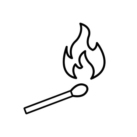 Match sign. Fire symbol. Monochrome icon isolated on white background. Safety match mark. Flame concept. Modern art scoreboard. Stock vector illustrationのイラスト素材