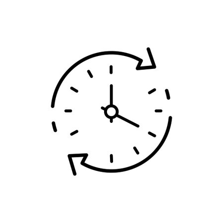Time in reverse icon. Back and return symbol. Clock sign with arrow. Vector illustration in outline styleのイラスト素材