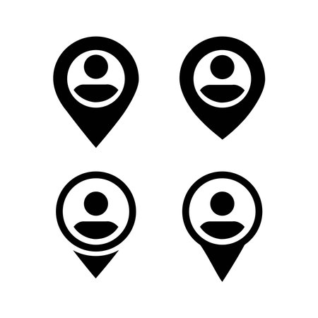 Location icon. Pointer symbol. Pin sign Isolated on white. Man location Navigation map simbol in flat style Simple place icon in black Vector illustration for graphic design, , Web, UI, mobile appのイラスト素材