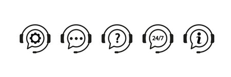 Set of support Related Vector Line Icons. Includes such Icons as operator, headset, handset, dialogue.のイラスト素材