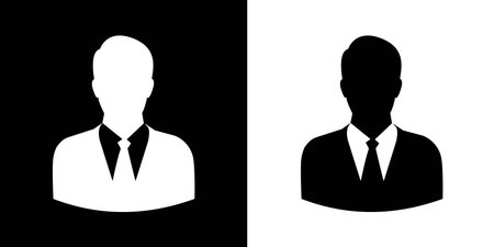 Vector user icon of man in business suit. Two-tone version on black and white backgroundのイラスト素材