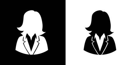 Vector user icon of woman in business suit. Two-tone version on black and white backgroundのイラスト素材